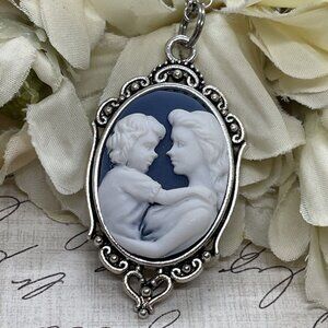 Silver Blue New MOM Heart Wedding Party Jewelry White Mother Day necklace Cameo